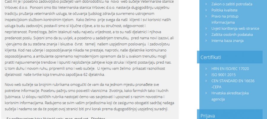 lažni podaci na web sučelju veterinarske stanice Vrbovec