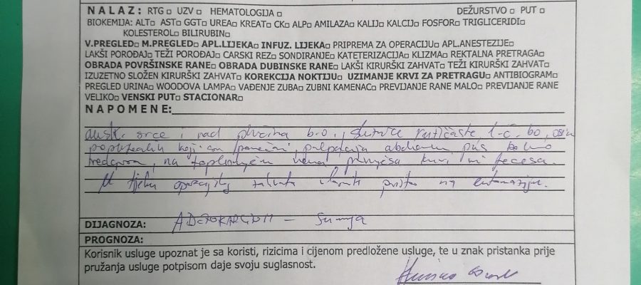 krivotvoreni karton pacijenta